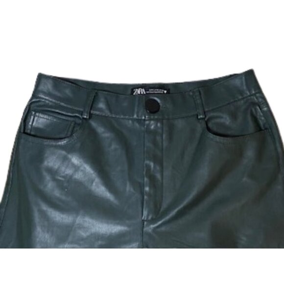 ZARA VEGAN GREEN MOSS WIDE LEG FAUX LEATHER JEANS MEDIUM/6 - Picture 3 of 7